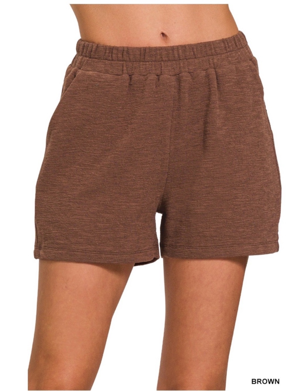 Zenana Outfitters Brown Elastic-Waist Athletic Shorts